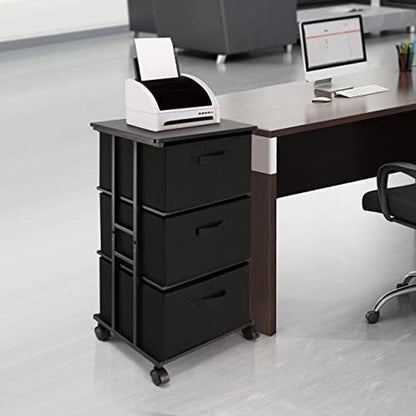 Dresser Storage 3-Drawer Modern Office Tower Cart, Black