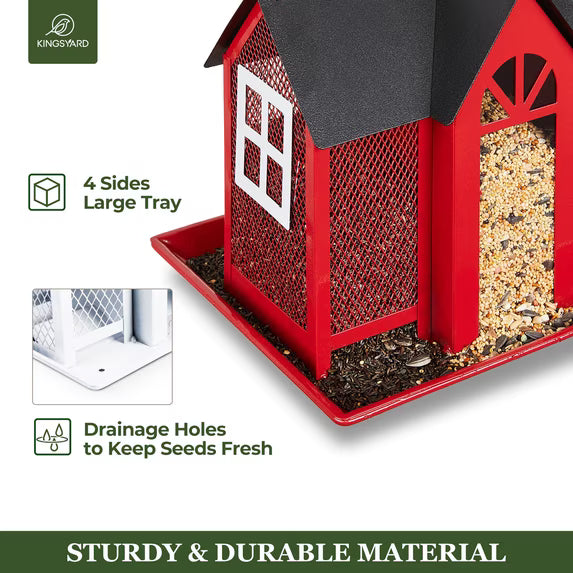 Metal Bird Feeder Patio Large Capacity Triple Feeders, Red