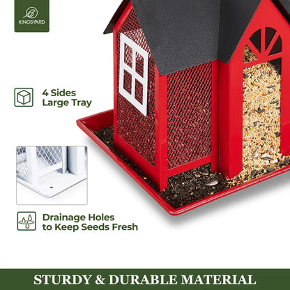 Metal Bird Feeder Patio Large Capacity Triple Feeders, Red