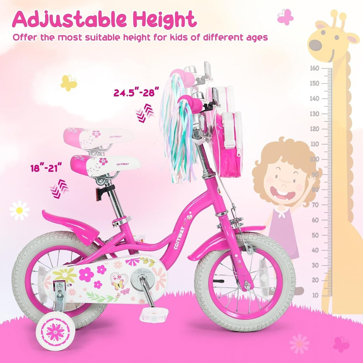 Bike 3-8 Girls 12" Wheels Bike w/ Front Bag Streamers Train Bike