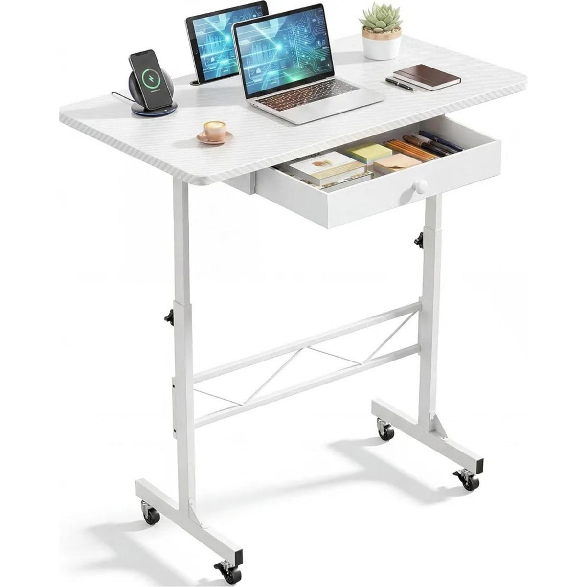 COMHOMA Small Standing Desk W/Storage Drawer 4-Level Rolling Desk