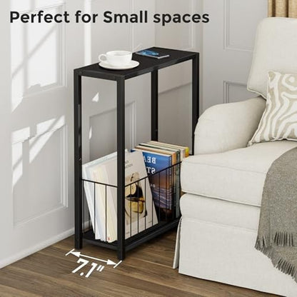 Narrow Side Table 2-Tier Removable Storage Skinny Table, Black