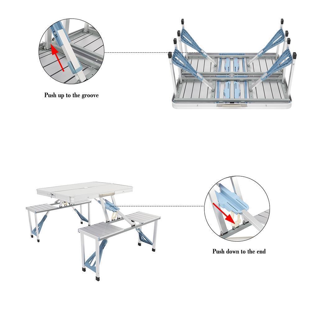 Camping Picnic Table Aluminum Folding 4 Seat Portable Bench Set