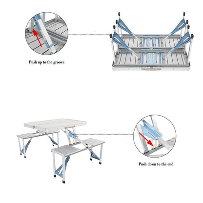 Camping Picnic Table Aluminum Folding 4 Seat Portable Bench Set