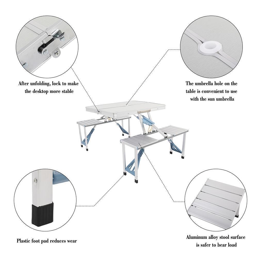 Camping Picnic Table Aluminum Folding 4 Seat Portable Bench Set