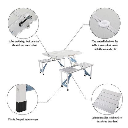 Camping Picnic Table Aluminum Folding 4 Seat Portable Bench Set