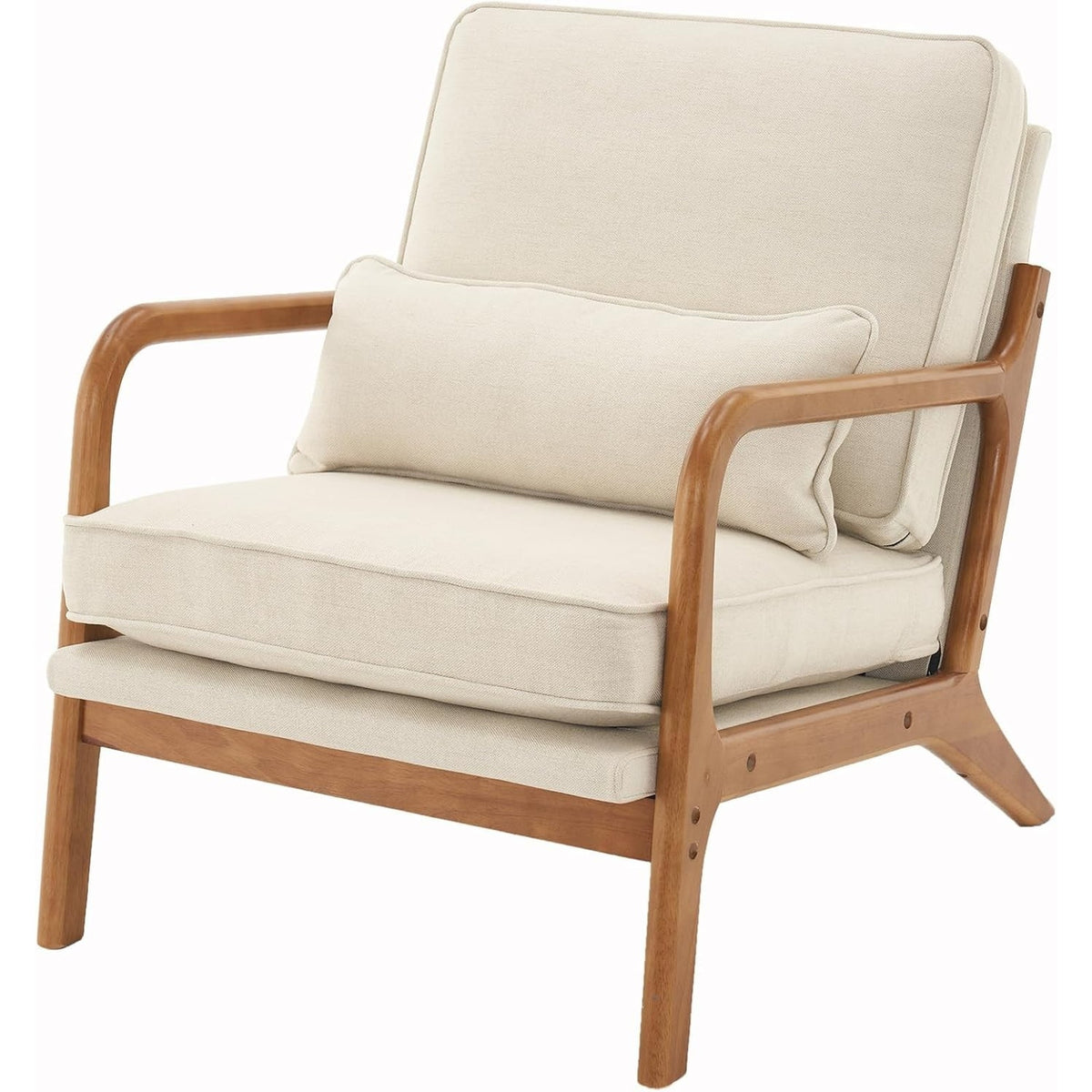 Modern Accent Chair Linen Beige Solid Wood Frame Reading Lounge