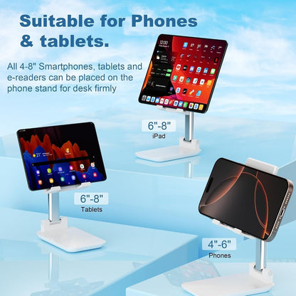 Foldable Stand Phone Adjustable Height Angle Desk Stand, White