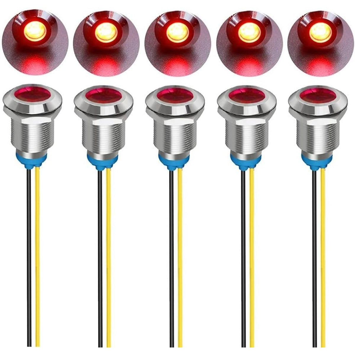 LED Indicator Light 110/220VAC Waterproof 12mm Lamp, 5pcs- RED