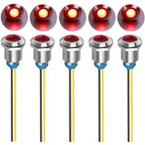 LED Indicator Light 110/220VAC Waterproof 12mm Lamp, 5pcs- RED