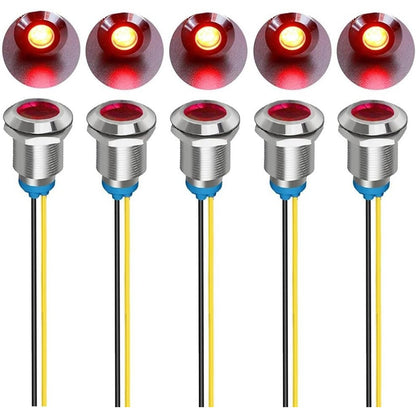 LED Indicator Light 110/220VAC Waterproof 12mm Lamp, 5pcs- RED