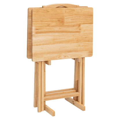 Folding Trays W/Storage Rack 2 Tray Table 3-Piece Set, Natural