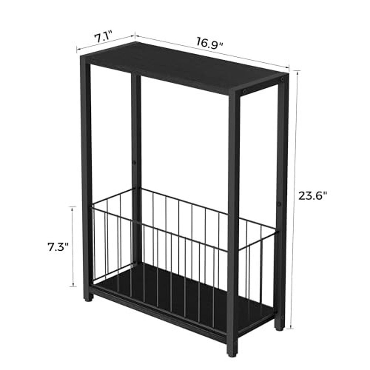Narrow Side Table 2-Tier Removable Storage Skinny Table, Black