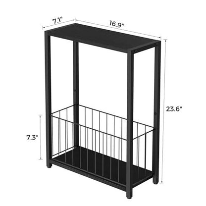 Narrow Side Table 2-Tier Removable Storage Skinny Table, Black