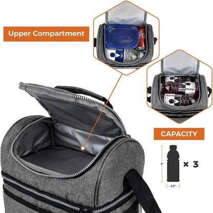 Lunch Box Insulated 10L Dual Compartment Cooler Soft Bag, Gray