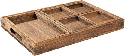 Wooden Serving Trays W/Handle Rectangular Rustic Tray, Set of 7