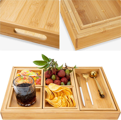 Wooden Serving Trays W/Handle Rectangular Bamboo Tray, Set of 7