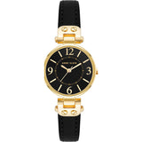 Women Watch Round Case Analog Dial Leather Strap, Gold/Black