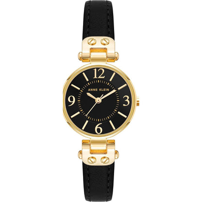 Women Watch Round Case Analog Dial Leather Strap, Gold/Black