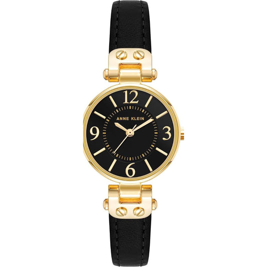 Women Watch Round Case Analog Dial Leather Strap, Gold/Black