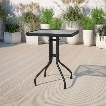 Patio table 28"H Square Tempered Glass Metal Balcony Table-Black