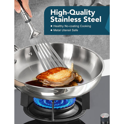 Frying Pan Triply Base Cooking Pan Set 8", 9.5" & 11", Silver