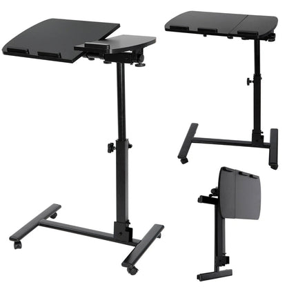 Rolling Desk Adjustable Height Laptop Desk W/Mousepad Desk, Black