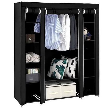 Portable Closet Wardrobe Rack Storage Organizer W/Shelves, Black