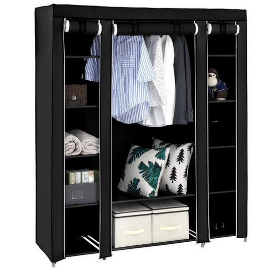 Portable Closet Wardrobe Rack Storage Organizer W/Shelves, Black