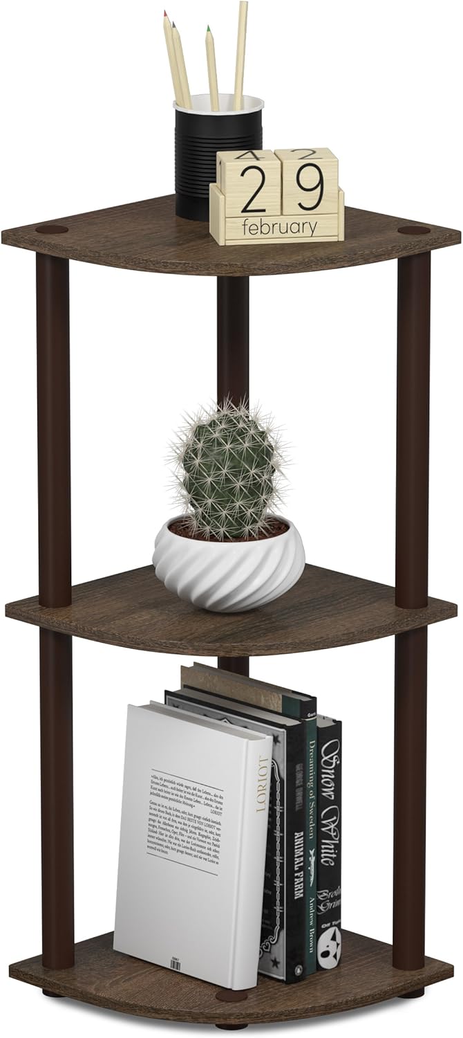 Corner Display Rack 3-Tier Decor Multipurpose Shelving Unit-Brown