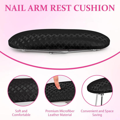Nail Arm Rest Leather Manicure Hand Pillow Rest Table, Black