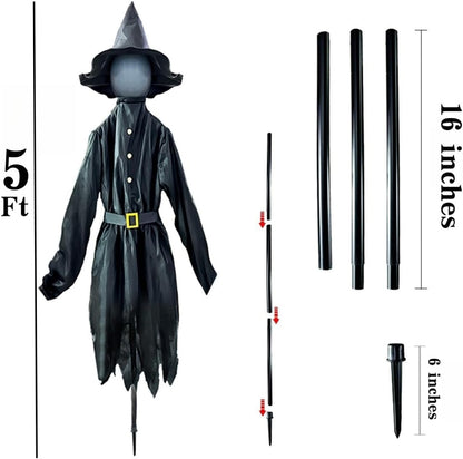 Glowing Face Witches Scary Halloween 3 Light Up 5FT Witches Set