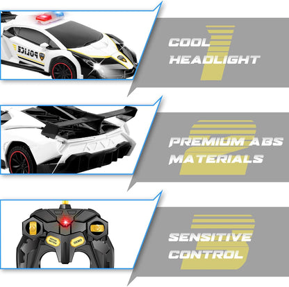Transformer Robot RC Car One-Button Police Car W/LED Light, Black