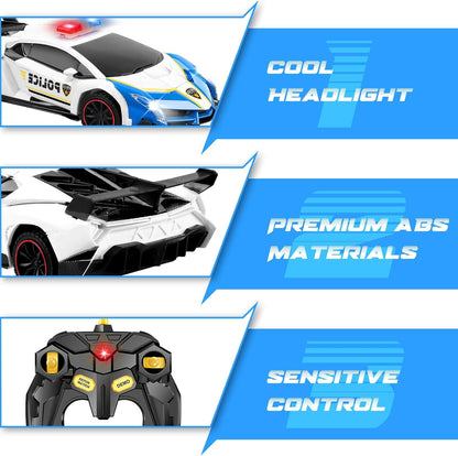 Transformer Robot RC Car One-Button Police Car W/LED Light, Blue