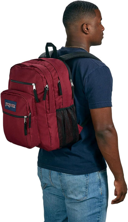 Student Backpack Ergonomic Shoulder Straps, 5-Compartments, Red