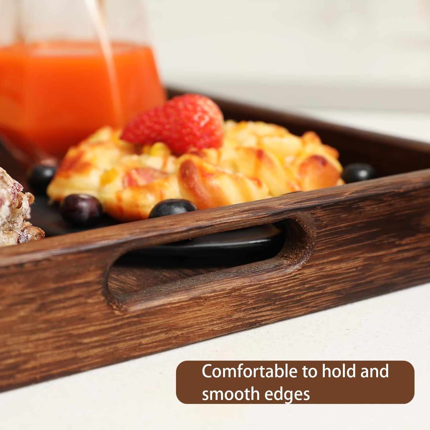 Wood Serving Tray W/Handles Rustic Wooden Platters Bed Tray