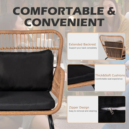 Bistro Set Chair & Table Set Wicker Rattan 3Pcs Outdoor Patio Set