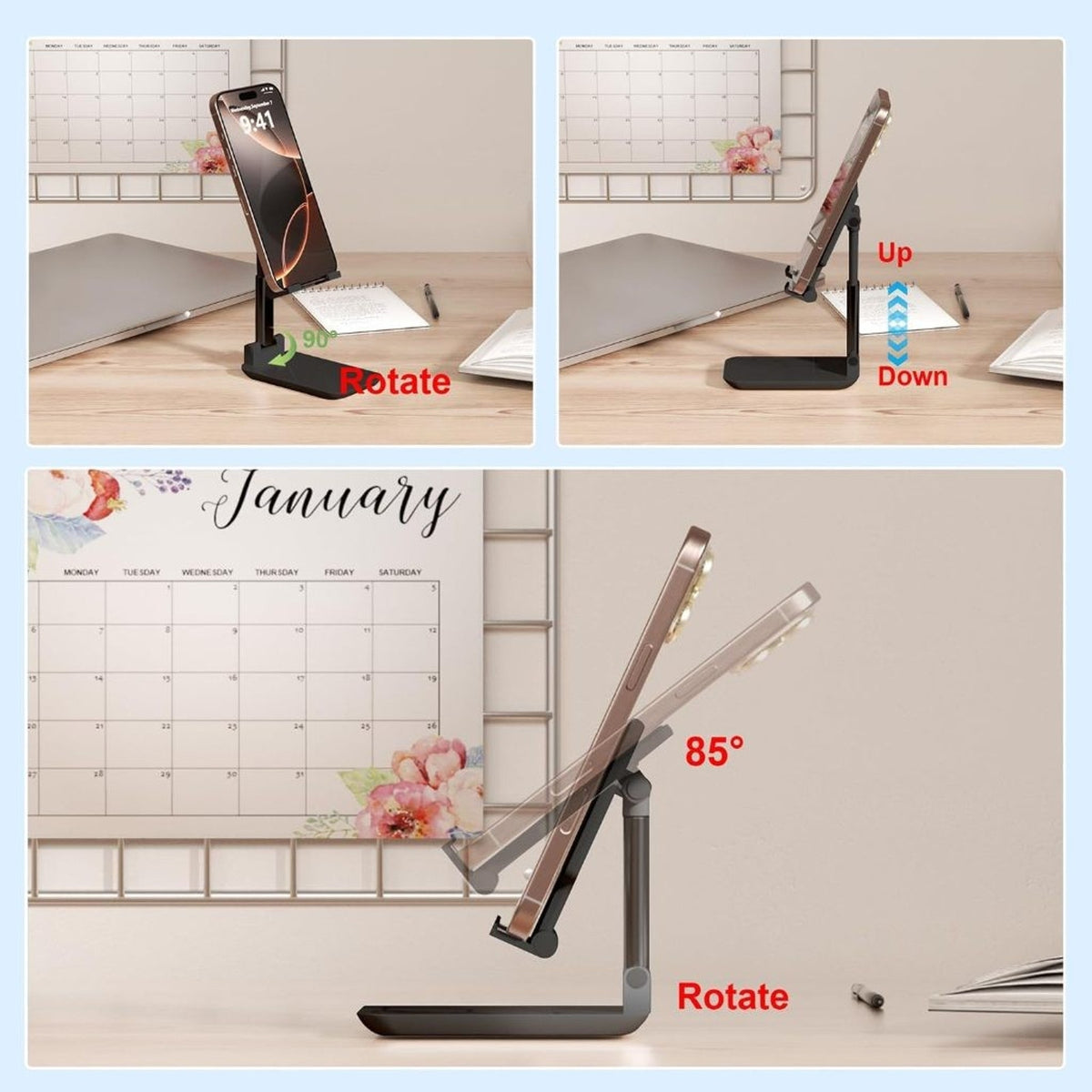 Foldable Stand Phone Tablet Adjustable Height Angle Stand, Black