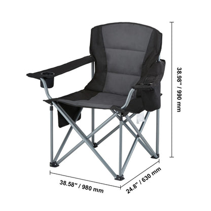 Camping Chair Padded Lumbar Support Cooler Bag Cup Holder, Black