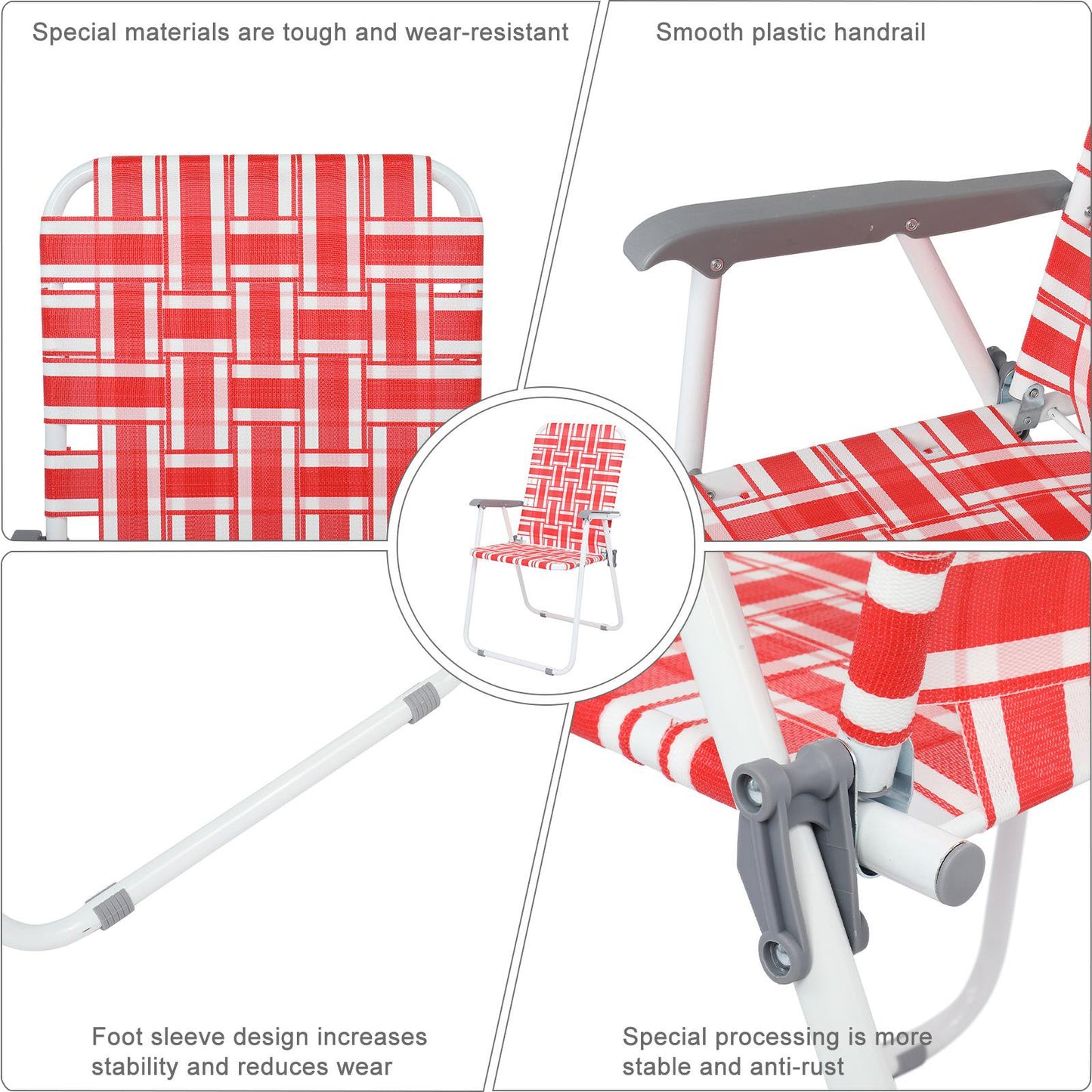 Folding Lawn Chair Portable Beach Red Camping Chair-2 Pack