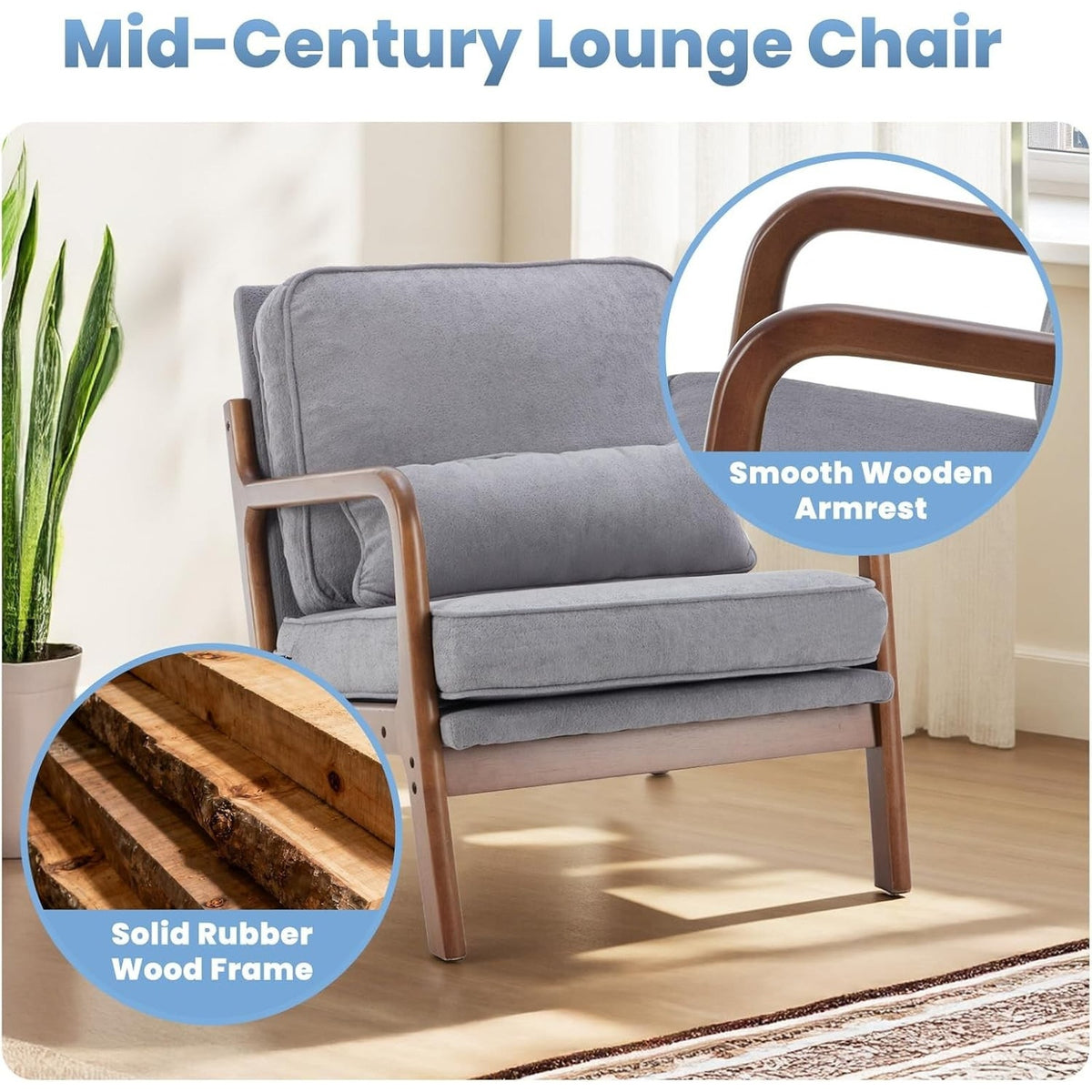 Modern Chair Reading Accent Upholstered Seat Lounge Armchair-Grey
