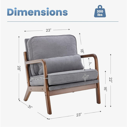 Modern Chair Reading Accent Upholstered Seat Lounge Armchair-Grey