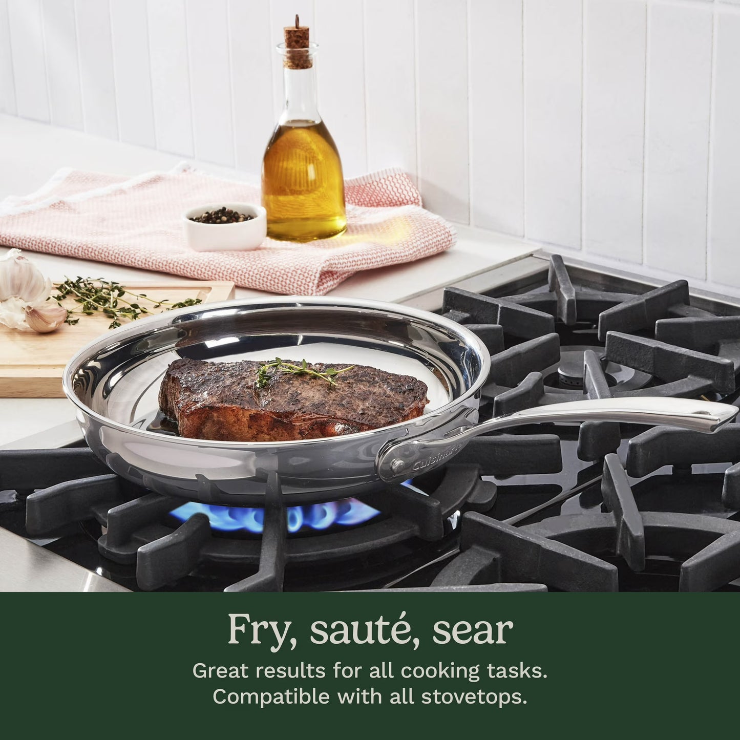 Classic Stainless Steel Skillet Tri-Ply Induction Frying Pan, 10"