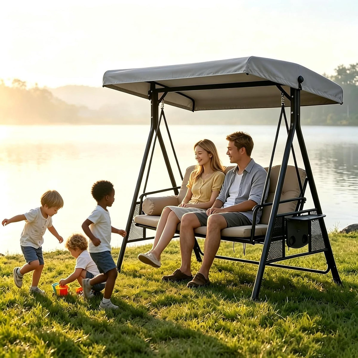 Swing Canopy Replacement 3 Seater Top Canopy 75"x47" Cover, Gray