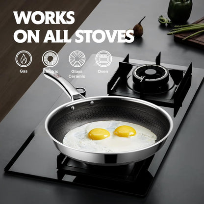 Hybrid Frying Pan Non Stick Stainless Steel Skillet, 10"