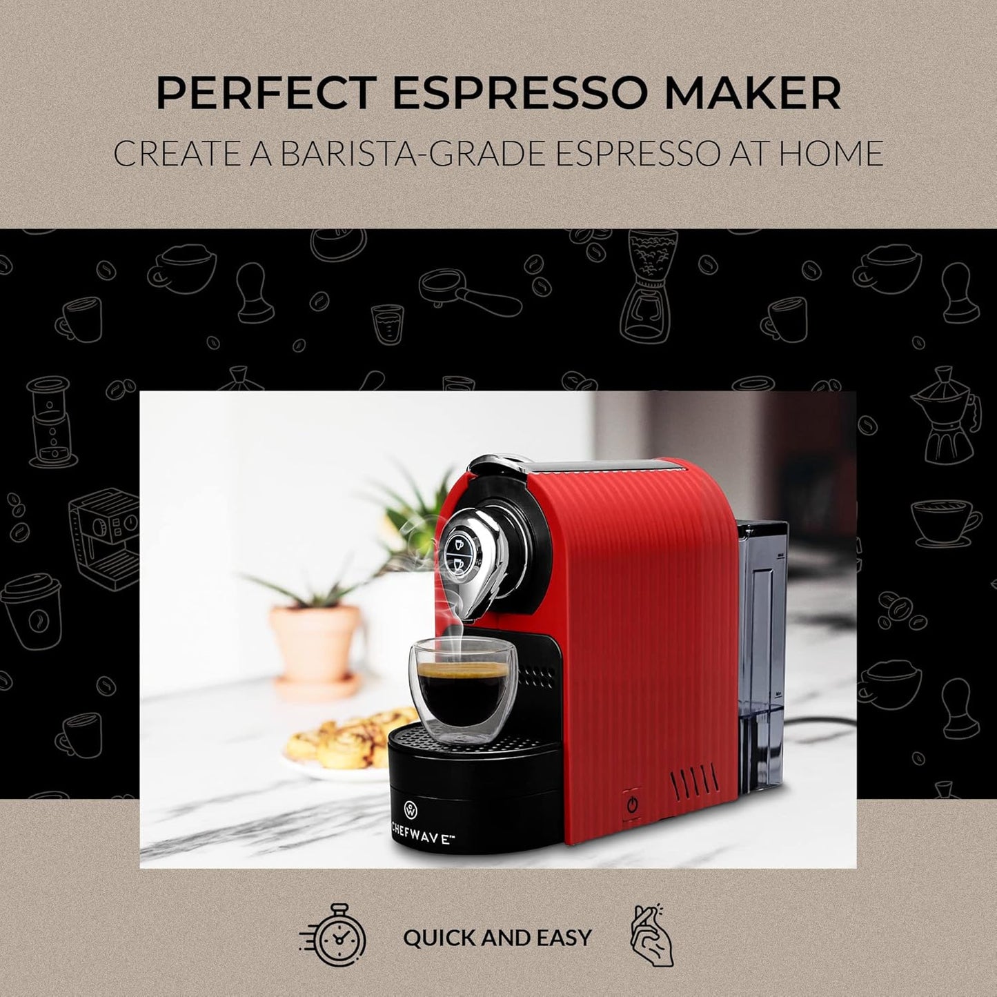 Espresso Machine 20 Bar Pump Pressure Espresso Coffee Maker, Red