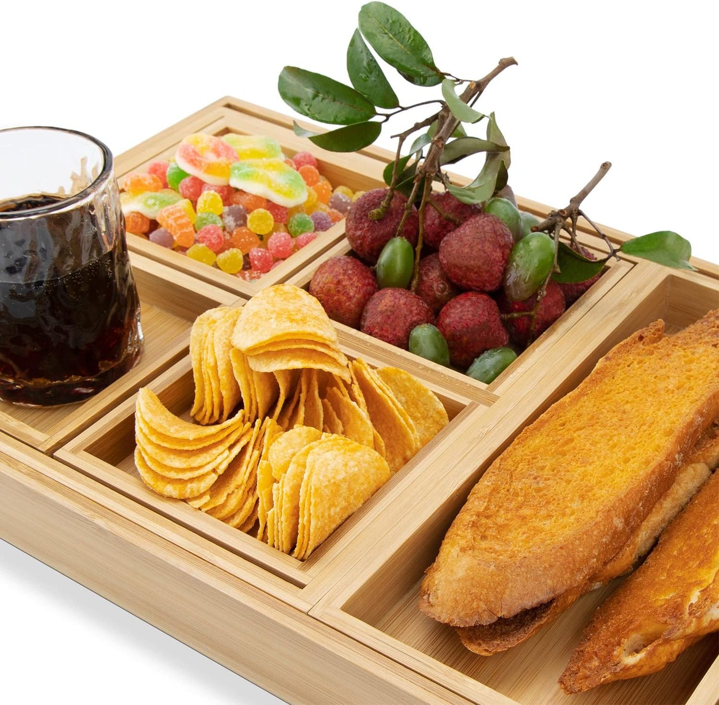 Wooden Serving Trays W/Handle Rectangular Bamboo Tray, Set of 7