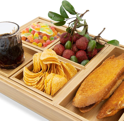 Wooden Serving Trays W/Handle Rectangular Bamboo Tray, Set of 7