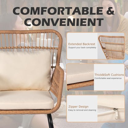 Bistro Set Chair & Table Wicker Rattan 3Pcs Outdoor Set, Beige