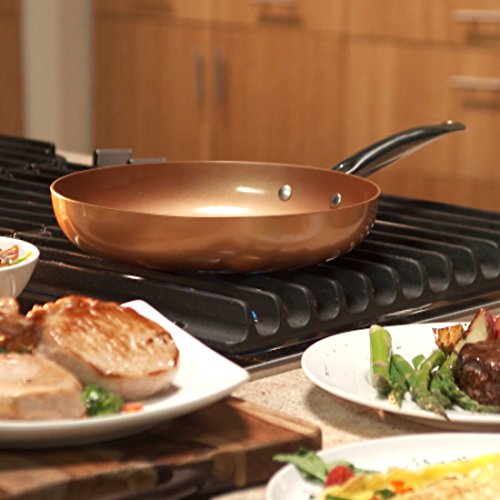 Copper Chef Round Fry Pan W/Glass Lid Non-Stick Coating Pan, 10"